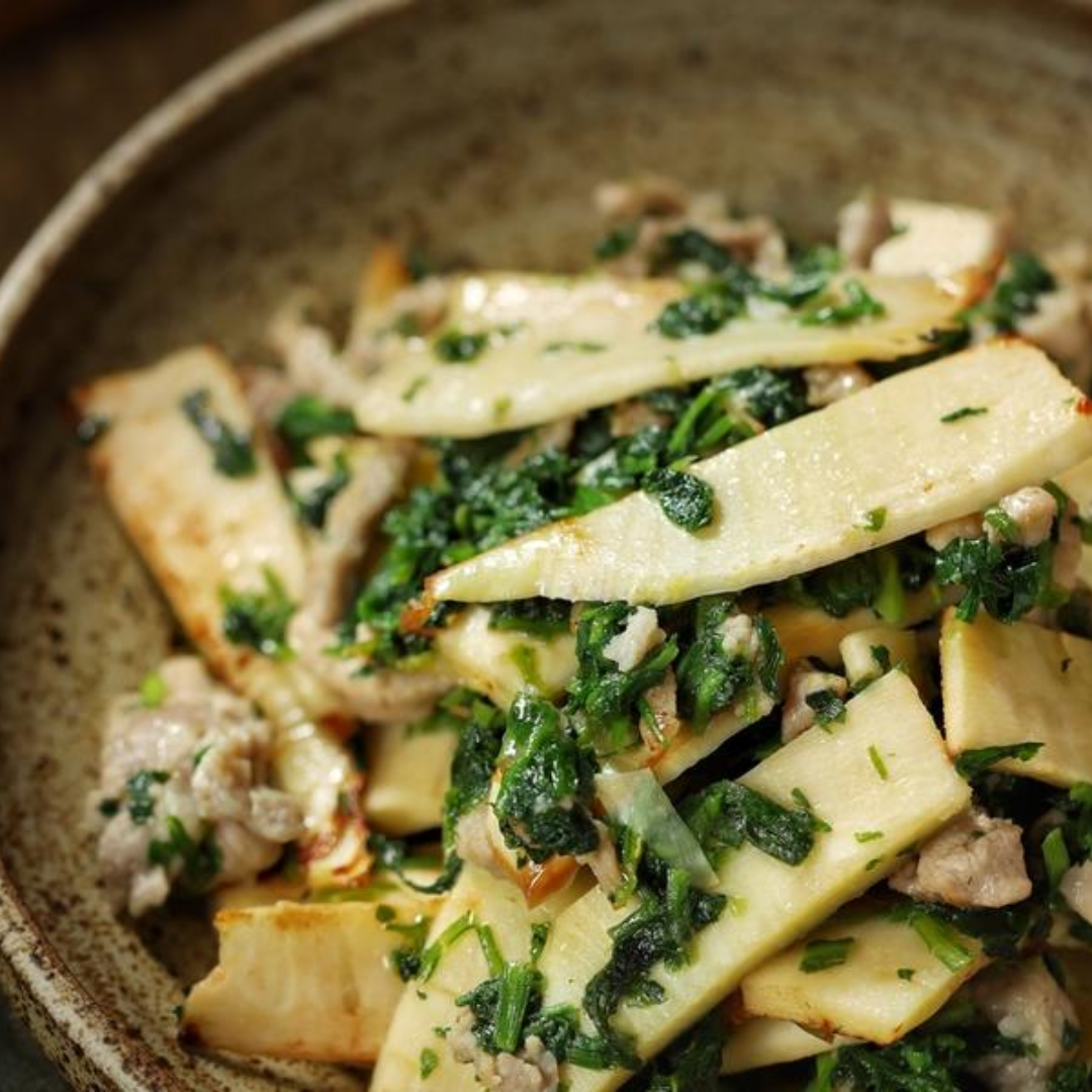 Stir-fried Shepherd’s Purse, Bamboo Shoots & Pork