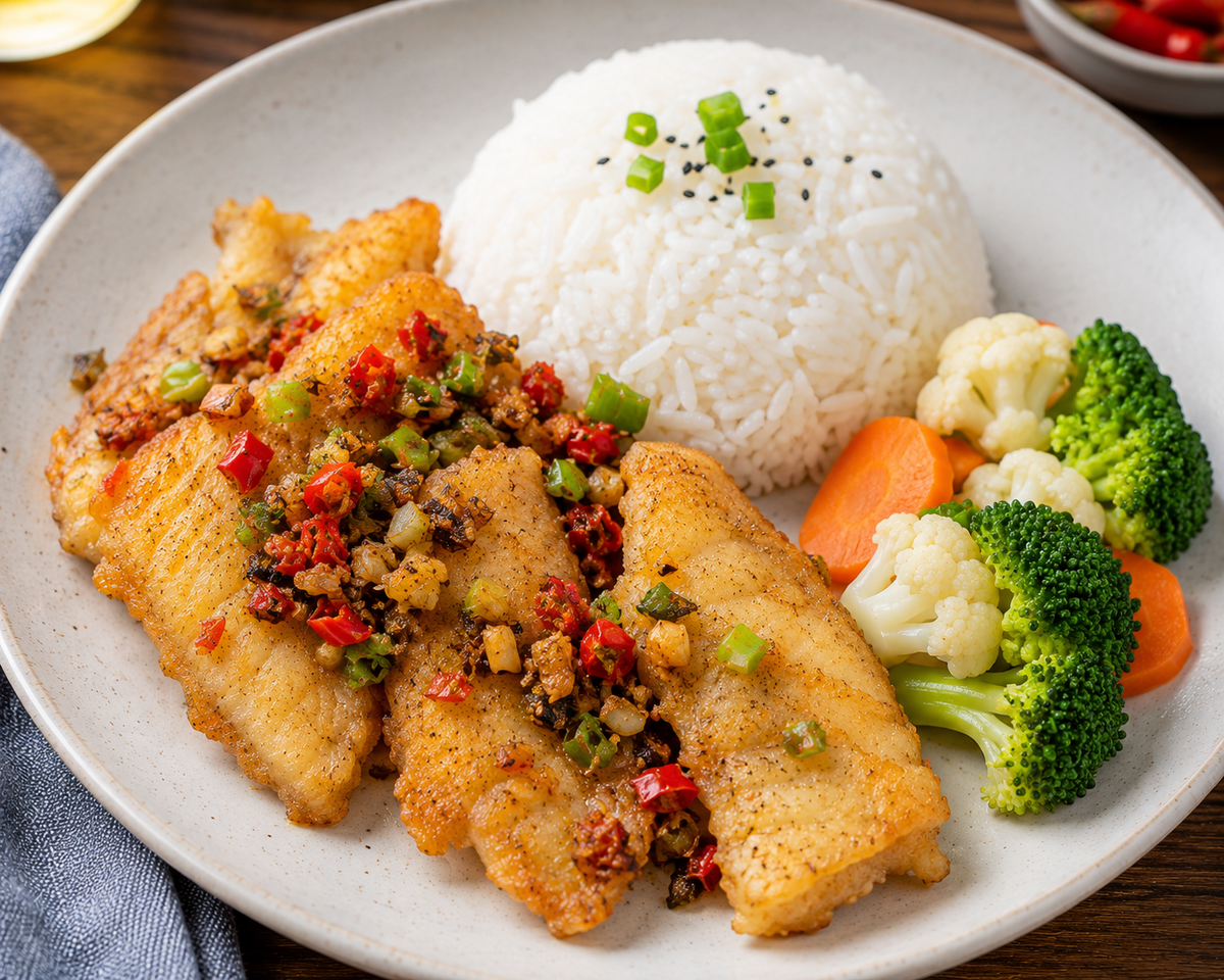 椒盐鱼排饭 (Salt & Pepper Fish Rice)